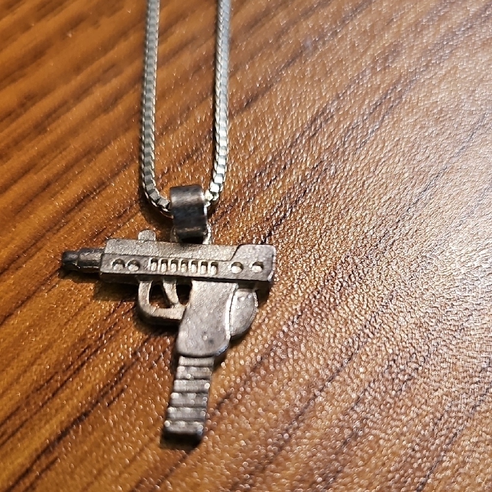 UZI Gun Pendant Necklace 18"